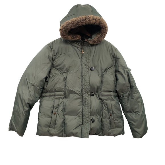 Fashion Bug Jackets & Blazers - Y2K Fashion Bug Womens Olive Green Down Puffer Jacket Faux Fur Trim Hood 14/16W